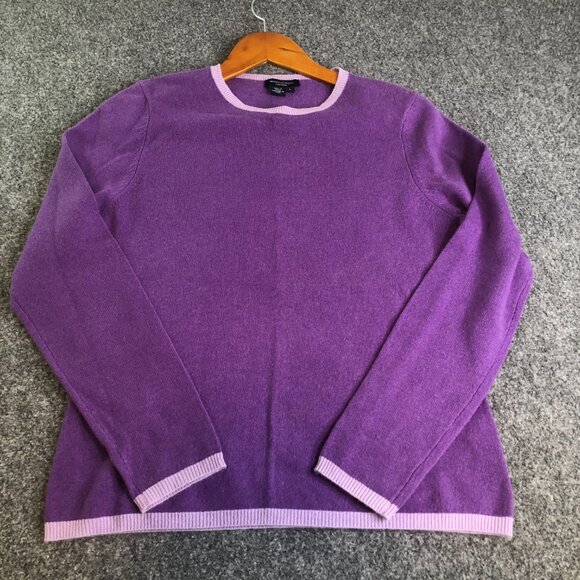 Magaschoni Sweater Womens L Purple 100% Cashmere Knit Crew Long Sleeve Pullover - Picture 2 of 8